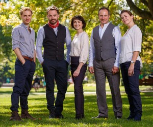 The five-member cast of A Midsummer Night's Dream (Pictured L-R): Samuel Collings, Patrick Moy, Claire Redcliffe, Chris Donnelly, and Ffion Jolly