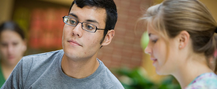Students studying in atrium