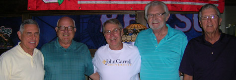 Several classmates met for lunch in Fort Myers, Fla., in February (from left): Paul Napoli, John Fagan, Don Zawistowski, Paul Stetz, and Denny Yavorsky.