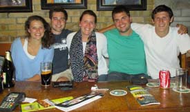 Kelly Lackey, John Brady, Chelsea Gerken, Ty McTigue, and Mitch Lackey enjoy a night in Dublin, Ireland.