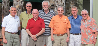 Classmates met for lunch in Florida (from left): Paul Napoli, Denny Yavorsky, Michael Leonard, Paul Stetz, Paul Dwyer, Don Zawistowski, and Ron Reuss.