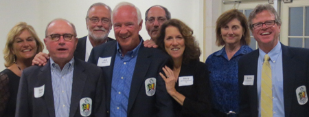 From left: Connie Shina, Terry Dwyer, Rick Shina, Bob Madden, Frank Sossi, Mary Madden, Phyllis Sossi, and Dave Robinson at the IXY reunion dinner