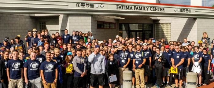 Huge group of student volunteers